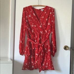 Love, Fire Scarlet Red Tiered Rufflie Floral Mini Dress Large